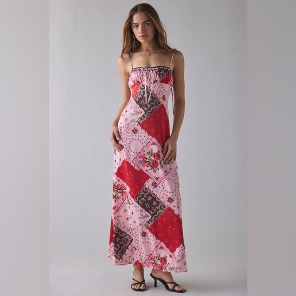 Pink & Red Patchwork Maxi Dress